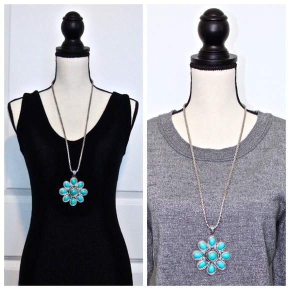 Mango Jewelry - NEW MANGO Silver Tone and Turquoise Necklace